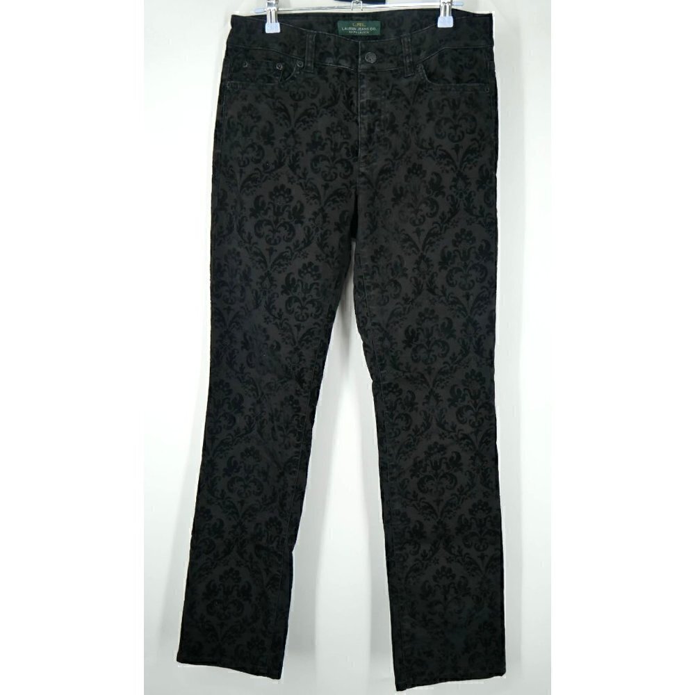 NEW Ralph‎ Lauren Black Velvet Overlay Straight Leg Jeans  6
